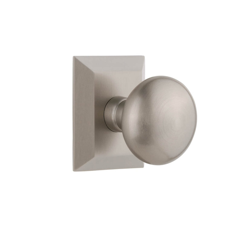 Grandeur Fifth Avenue Short Plate Single Dummy with Fifth Avenue Knob, Satin Nickel, Square