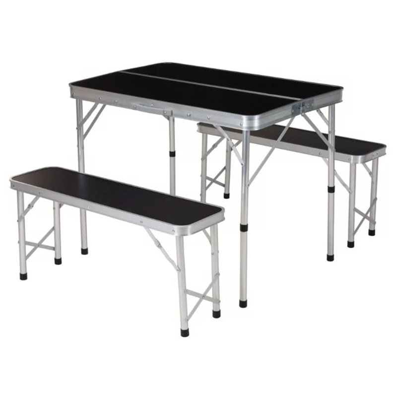 Redcliffs Foldable Camping Table Set With 2 Benches Black