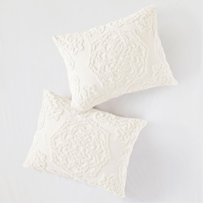 Tufted Cotton Chenille Medallion Fringe Coverlet Set All-Season Bedding Cal King