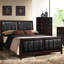 Structure de grand lit à finition cappuccino - Revêtement en similicuir noir pour un look de chambre à coucher chic Taille moderne et tête de lit rembourrée pour un sommeil confortable