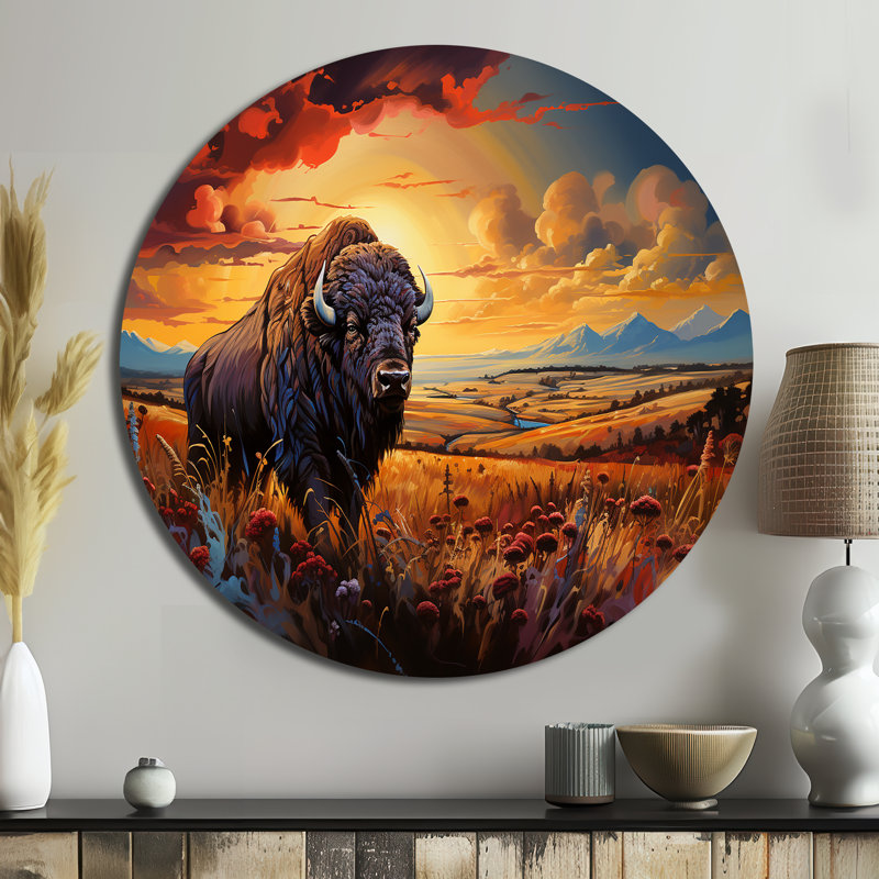 Art amérindien Bison Spirit II - personnes rondes, décor en métal, H 36 po x l 36 po
