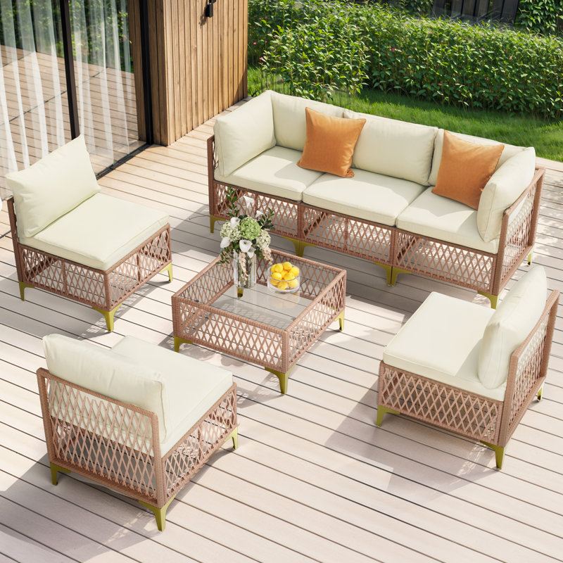 Ensemble de conversation 7 pièces pour canapé modulaire d'extérieur en osier Boho