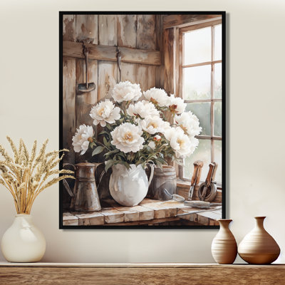 Ferme pivoines dans la remise laitière I - pivoines, art mural