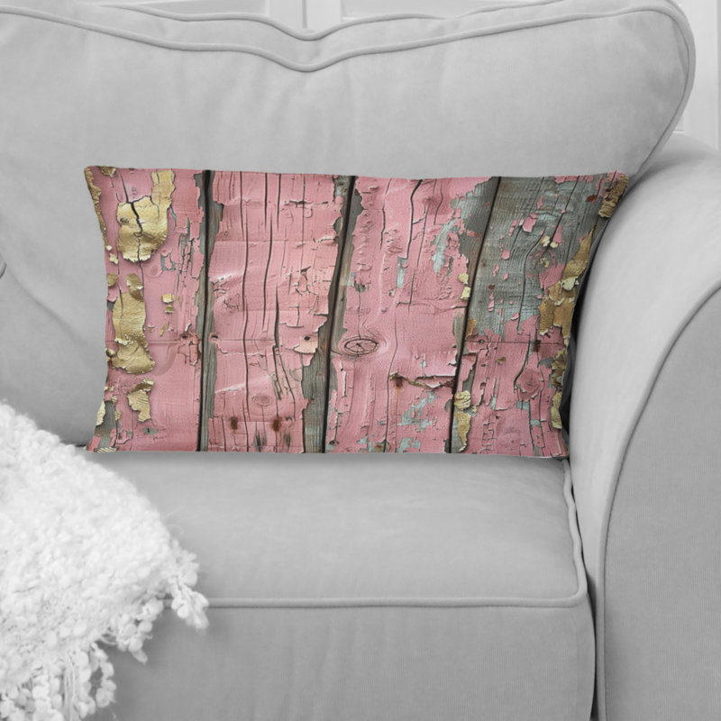 Coussin lombaire à motif de pétales rose et doré, 12" x 20", Forme rectangulaire