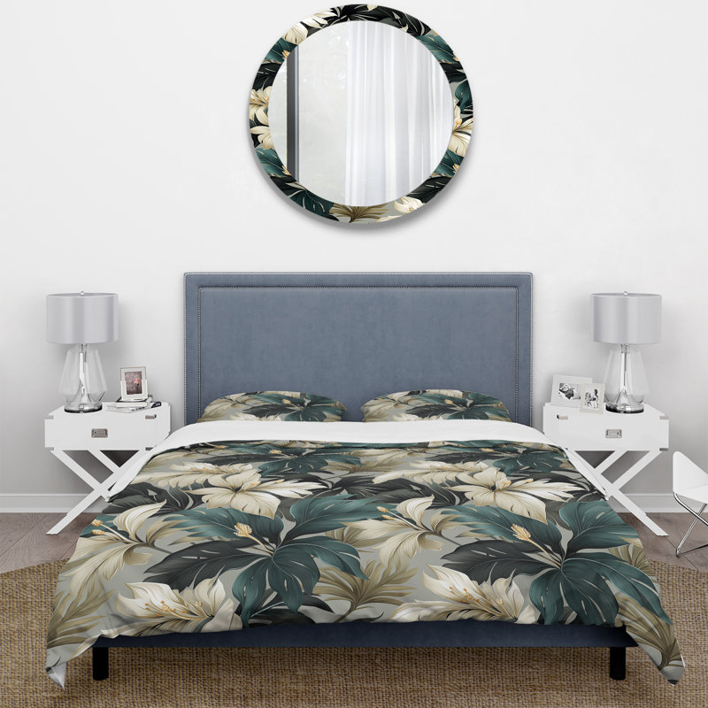 Ensemble de housse de couette monochrome à motif tropical V, Housse de couette pour très grand lit et 2 très