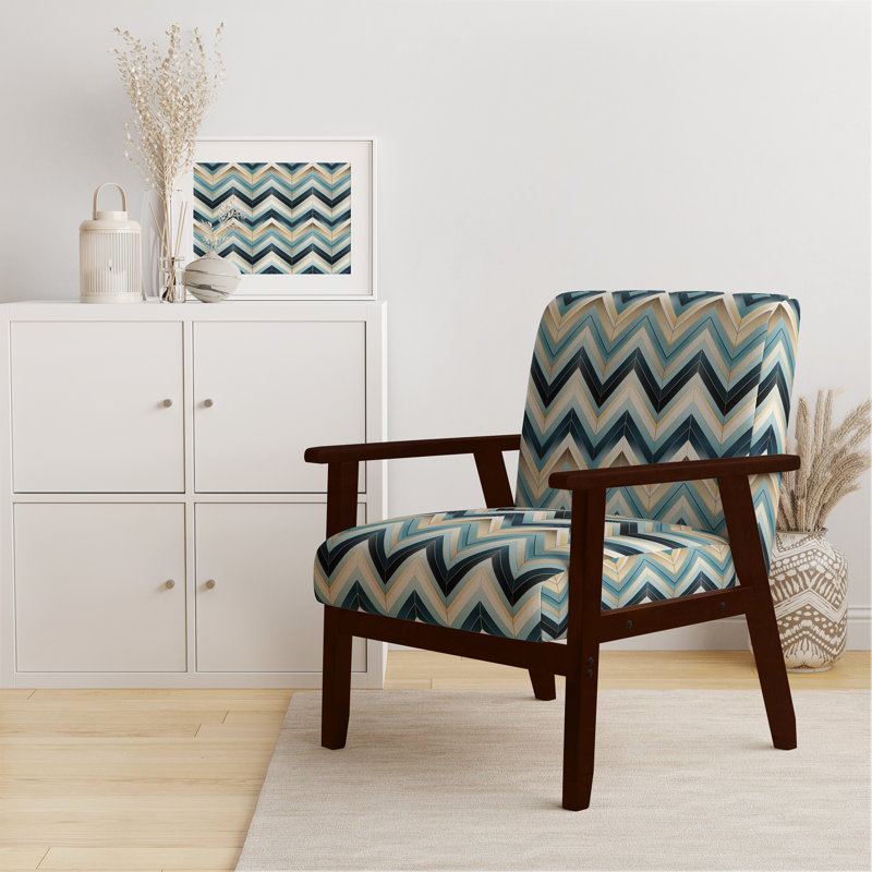Cantina 23'' Wide Armchair, Blue/Gold Polyester, Brown Square Arms