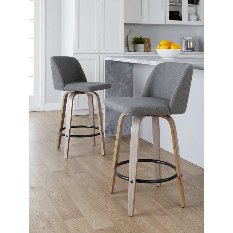 Tabouret de comptoir pivotant de 25,5 po Toriano, Gris, Blanc délavé / noir