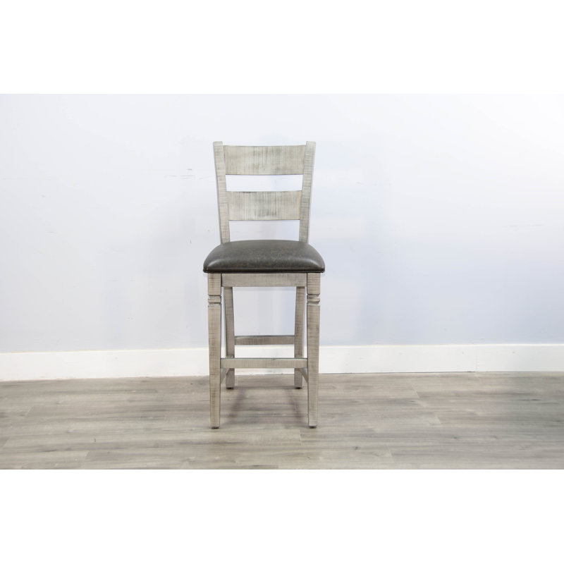 Gridley Upholstered Counter Stool with Solid Wood Frame, Buckskin, Alpine Grey