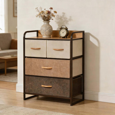 Commode de rangement autoportante avec 4 tiroirs en tissu et structure en acier
