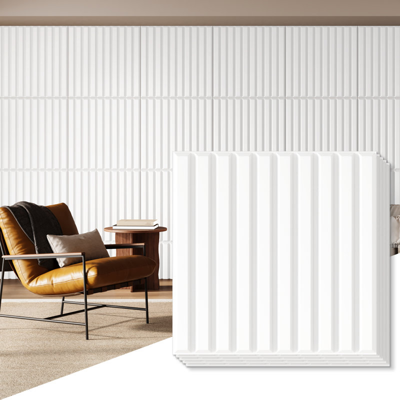 Panneau mural à lattes en PVC, panneau texturé 3D cannelé blanc 19,7 x 19,7 po, convient aux panneaux muraux 3D pour la cuisine, le salon et la maison (paquet de 24, 64 pieds carrés)