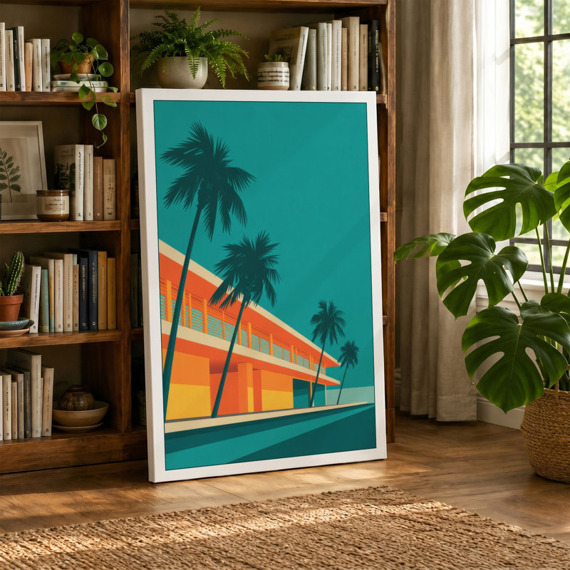 Modernist Palms and Form Mid-Century - Wrapped Canvas, 36x24 - 91.4 x 61.0 cm, Black Border