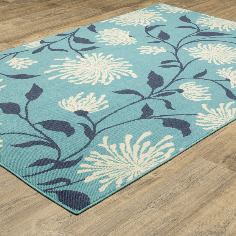 Aganlane Blossoms Blue/ Navy Indoor/Outdoor Area Rug, Rectangle 8'6" x 13'