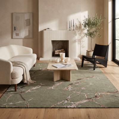 Tapis vert touffeté à motif abstrait brisé FRG14 (nuance de 18 po)