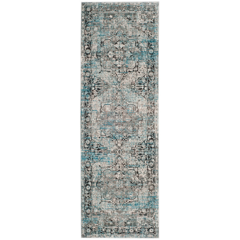 Tapis bleu / gris Idriss, Tapis de couloir 2 pi 6 po x 7 pi 9 po
