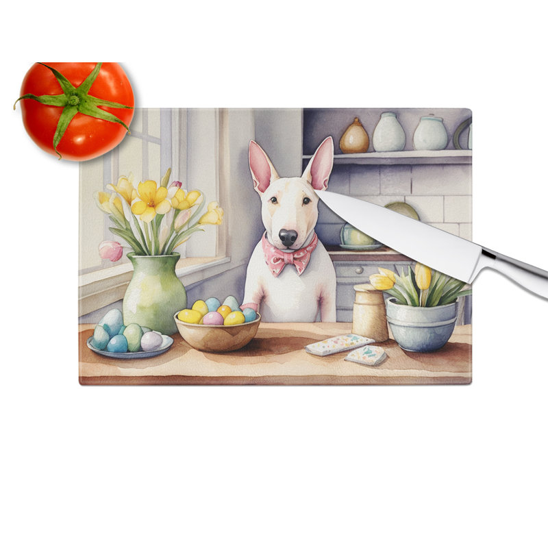 Decorating Easter English Bull Terrier Glass Cutting Board