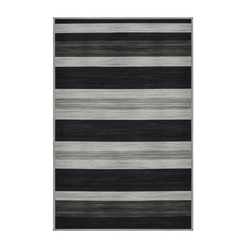 Washable Charcoal Light Gray Striped Area Rug, Rectangle 3' x 5'
