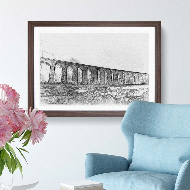 The Ribblehead Viaduct in Yorkshire in Abstract - Picture Frame Graphic Art Print, 35cm H x 50cm W, Walnut
