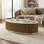 Table basse ovale contemporaine brune, plateau en marbre véritable, base dorée, mobilier de salon
