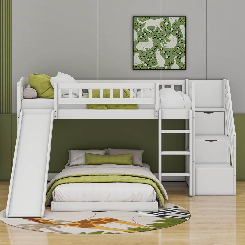 Ciannah Twin over Twin Bunk Bed with Two Drawers and Slide, White