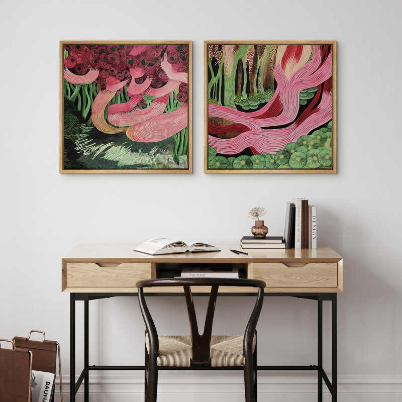 Abstrait, ensemble de 2 reproductions d'art sur toile encadrées botaniques encadrées, H 24 po x l 24 po