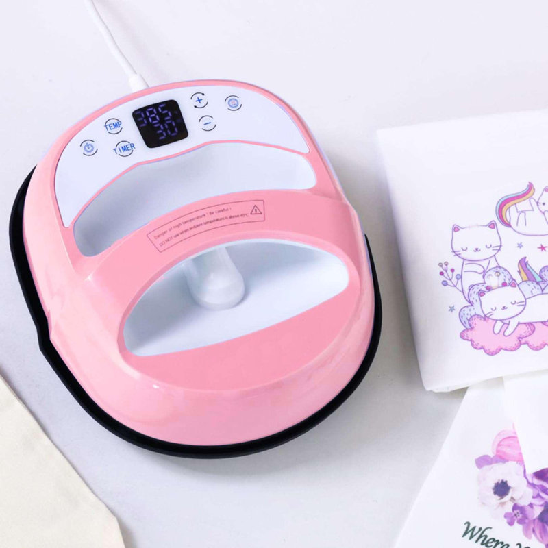 Presse à chaleur portative pour t-shirts avec feuille de polytétrafluoroéthylène, papier de sublimation et base isolée, Rose