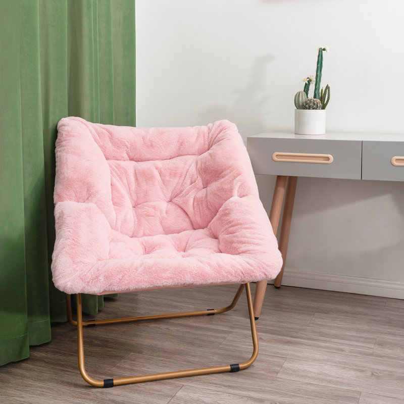 Soft Faux Fur Oversized Folding Accent Chair, Mélange de polyester rose