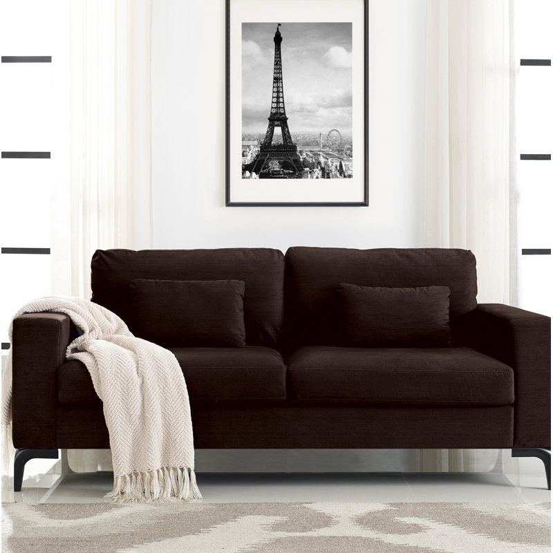 Tommy Hilfiger Austin Upholstered Sofa, Contemporary Square Arms Living Room Couch for Small Space, Dark September Gray