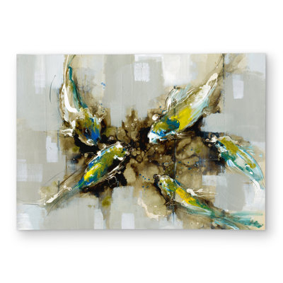 Four Abstract Koi Fishes Rug | Brown Outdoor Decor Rug