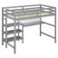 Lit mezzanine simple en bois avec tablettes, bureau et tableau d'écriture-1850429009