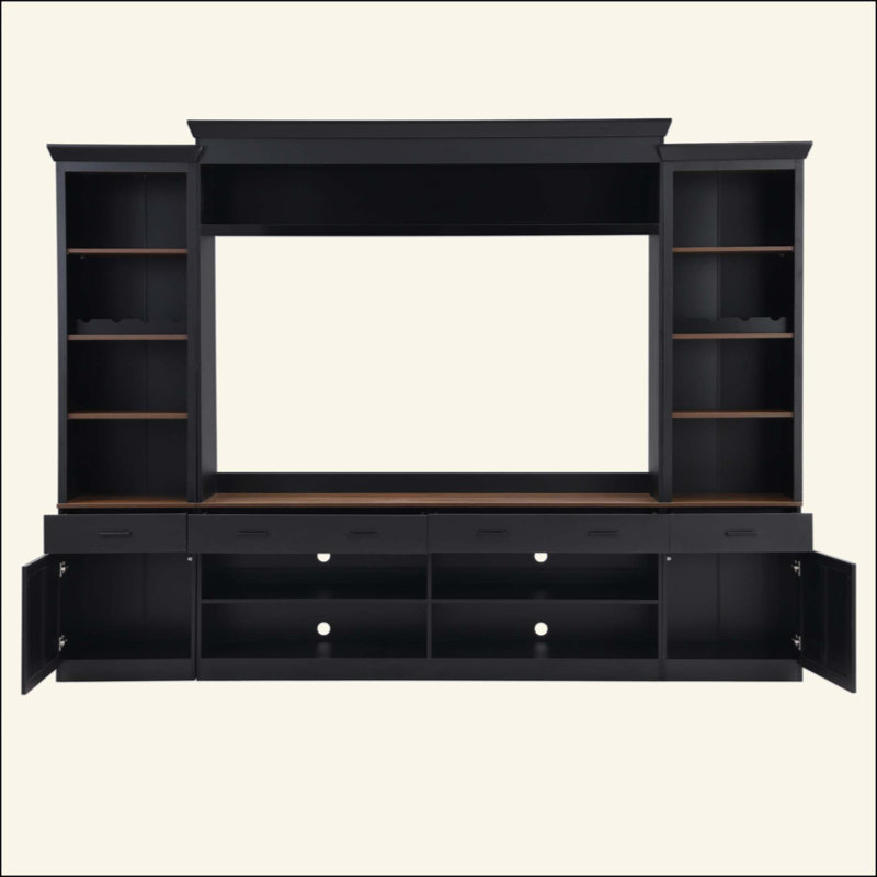 Meuble télé 4 pièces Farmhouse, Black/Dark Walnut
