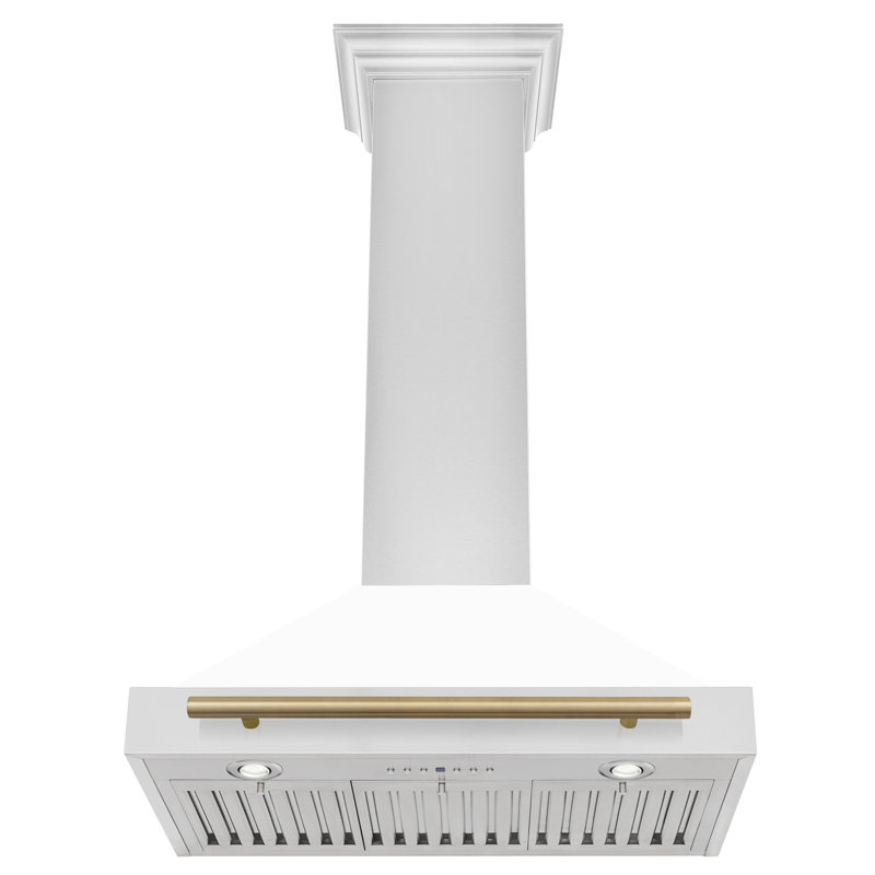 ZLINE 30 in. Autograph Edition Convertible Stainless Steel Range Hood W/ White Matte Shell & Champagne Bronze Accents (KB4STZ-WM30-CB)