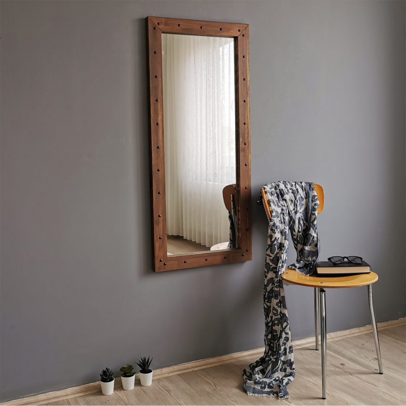 Elegant Walnut Mirror, 19.7 x 43.3 x 1.2 inches | 100% Pine Solid Wood, Adjustable for Horizontal & Vertical Use | Wall-Mountable Design, Perfect for Industrial & Modern Decor, Assembled & Ready to Use