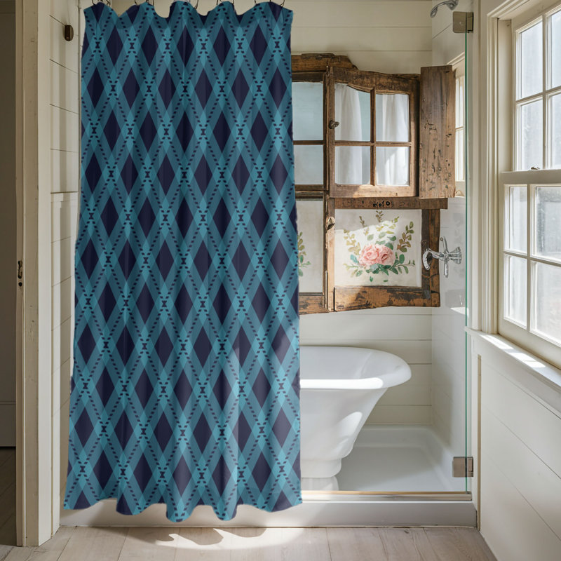 Motif bleu marine - Rideau de douche Premium, H 74 po x l 71 po