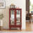 2 Doors Curio Cabinet With Tempered Glass Doors, Curio Cabinets With Mirrored Back Panel And Adjustable Shelves, Lighted Display Cabinet For Home, Office Light Bulb Included Cherry