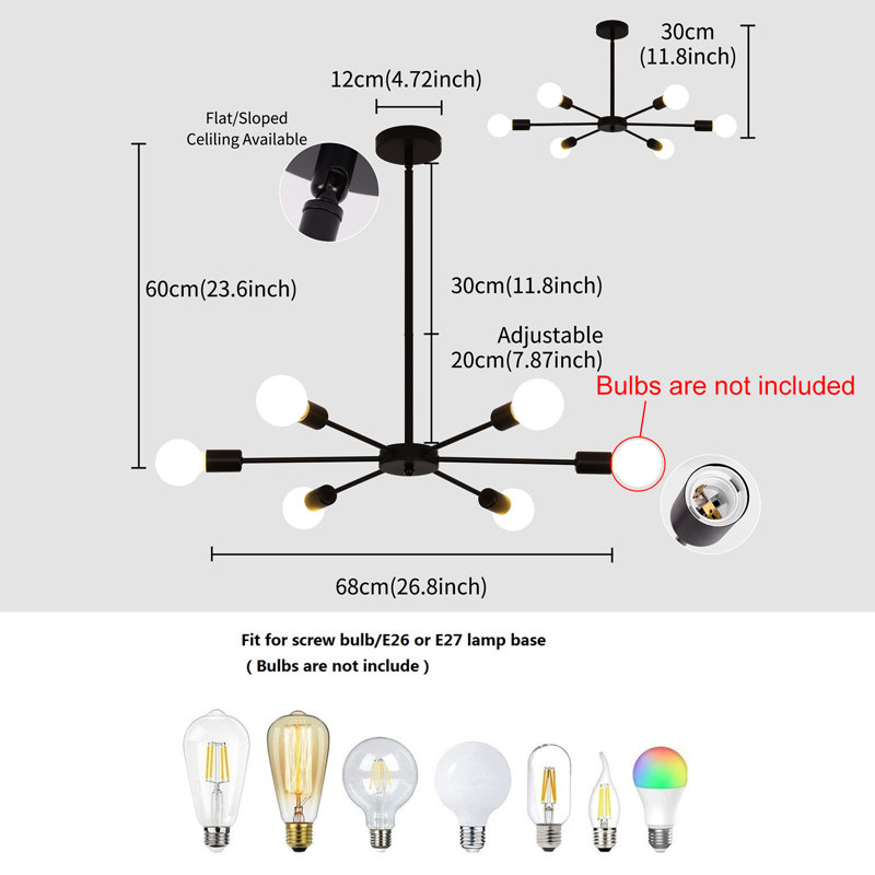 Cobhyn 6 - Light Dimmable Sputnik Sphere Chandelier, Black