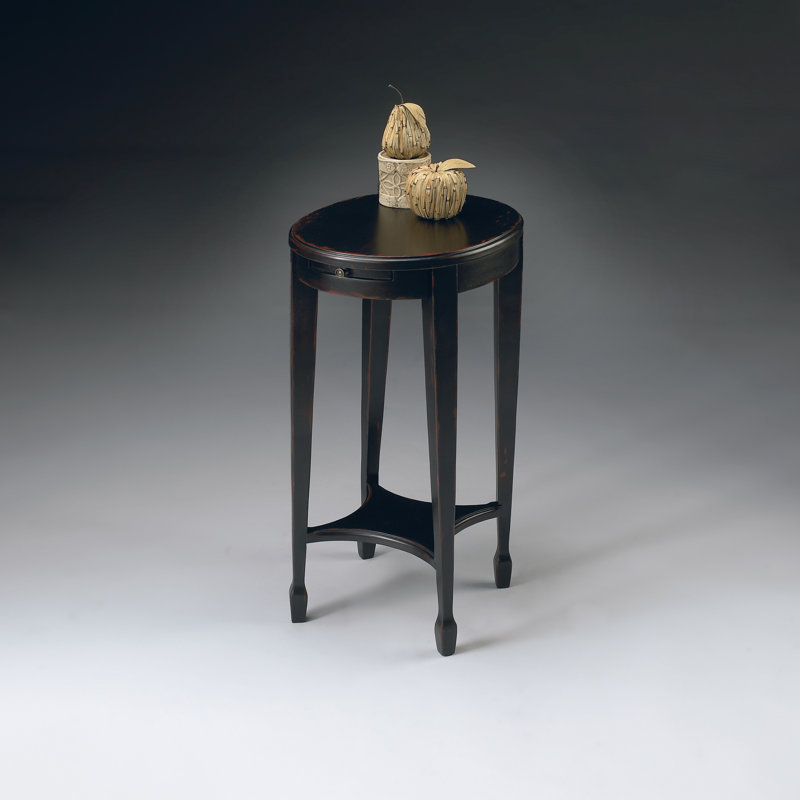  Arielle 12,5 po W Petite table d'appoint ronde en bois avec plateau coulissant et tablette inférieure ouverte, noir, Noir