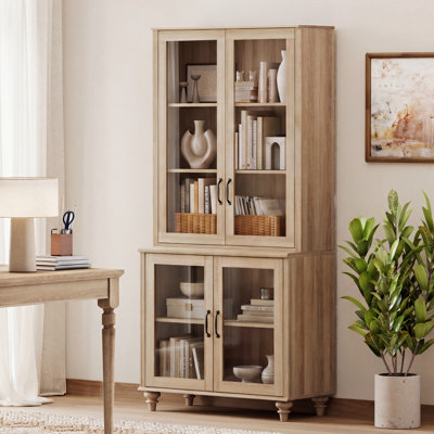 Corretta 5-Tier Bookcase with Glass Doors and Adjustable Shelf, Oak