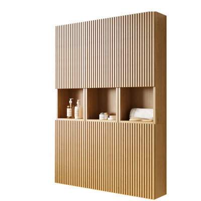 41" Bathroom Cupboard - 6 Cabinets With Doors Oak Finish Plywood Manufactured -Proof & Functional For Various Rooms