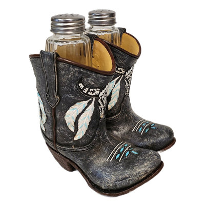 Ensemble de bottes Western en polyrésine avec crâne de vache et poivre sel et poivre