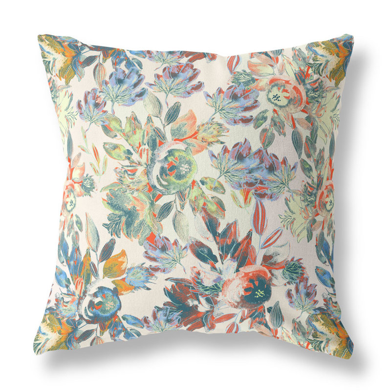 Coussin décoratif 26 po x 26 po Broadcloth Floral, Blanc / jaune / vert floral
