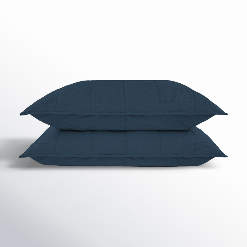 French Linen Box Stitch Quilted Sham Set, King, Baltic