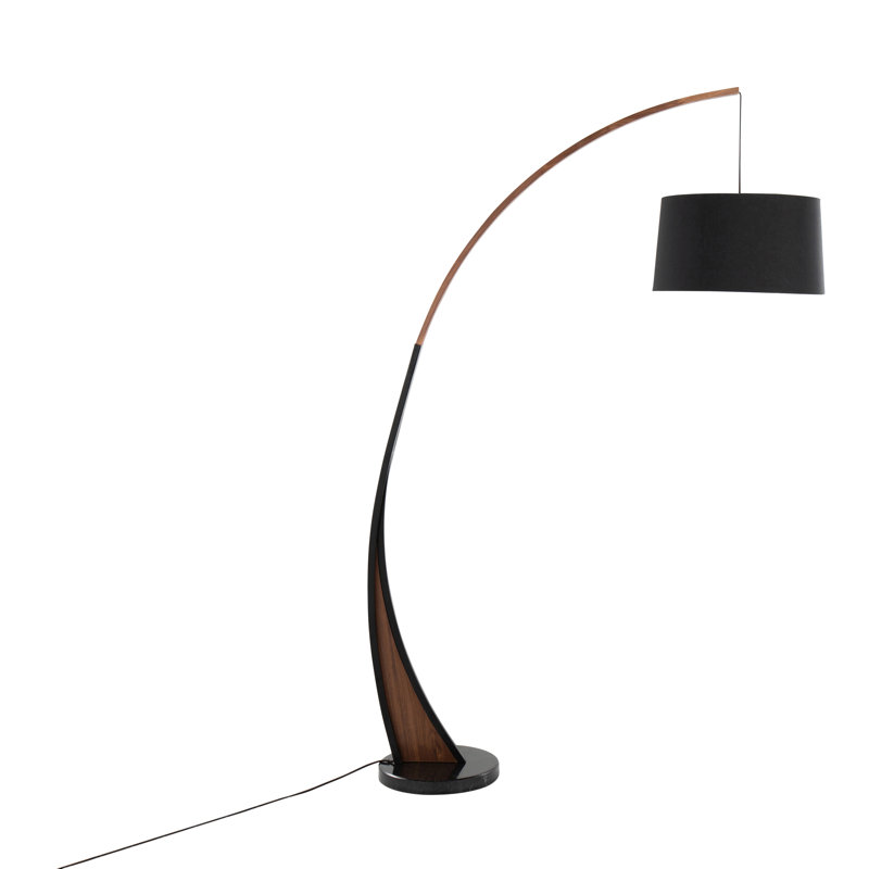 Noah Mid-Century Modern Floor Lamp With Walnut Wood Frame And Marble Base