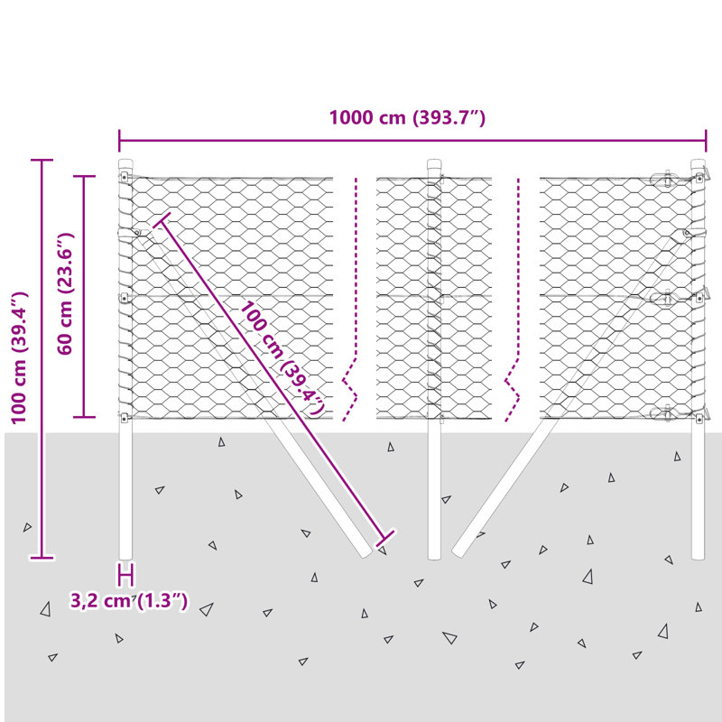 Hexagon Fence Steel, 60cm H x 1000cm W, Green