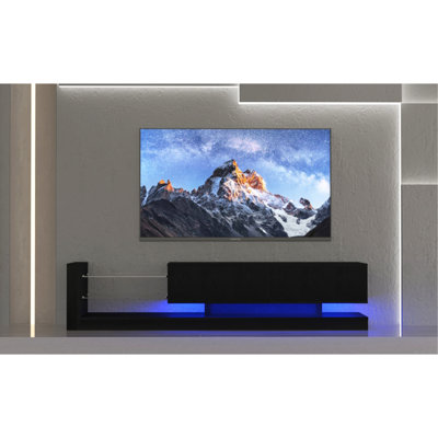 [New Update] LED TV Stand for 55 65 75 Inch TV, Modern Entertainment Center Equipped with Power Outlet, 50 60 70 Inch TV Console for Homes & Apartments, Black