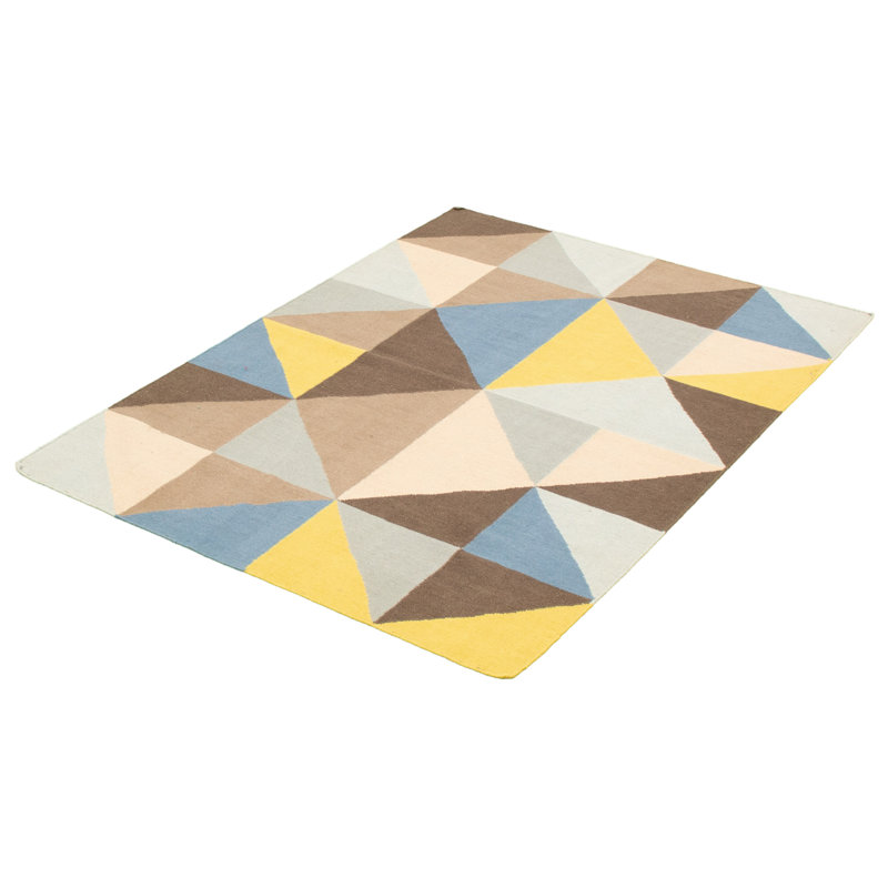 Ivoire en laine tissé à plat à la main géométrique/brun/blanc Tapis décoratif
