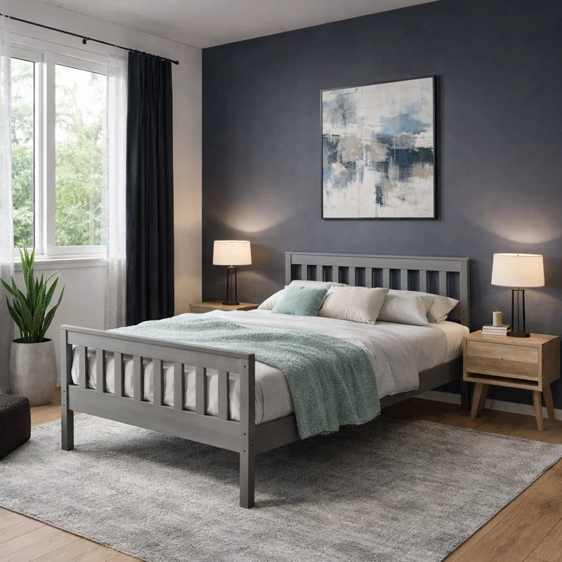 Lit plateforme 32 po en pin massif avec support à lattes Modern, gris