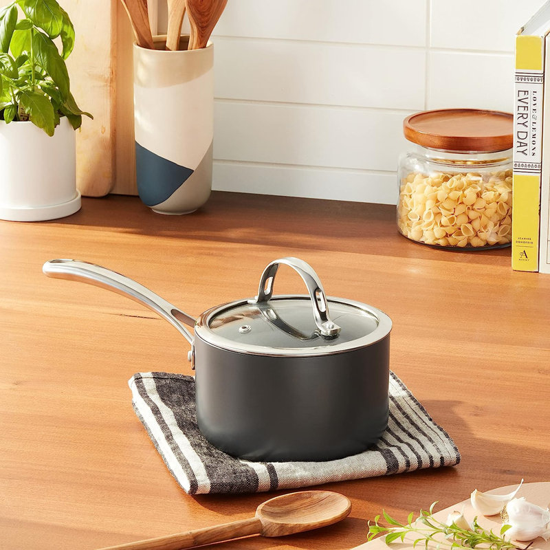 Cooks Standard 2-Quart Black Hard Anodized Nonstick Saucepan with Lid