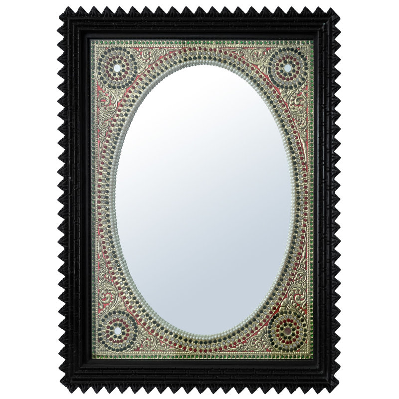 Miroir avec travail de pierre | Peinture avec cadre Tanjore | Couleur traditionnelle avec or 24 carats