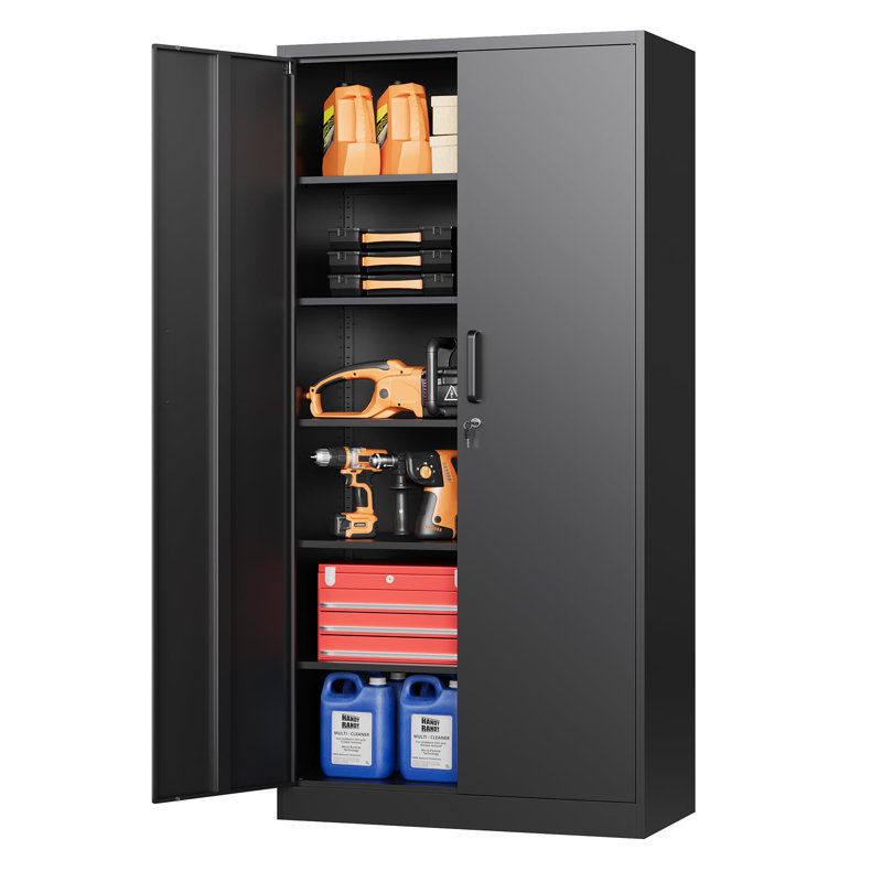 Delvale 6 - Shelf Steel Storage Cabinet ( 70.87'' H x 31.5'' W x 15.7'' D), Black