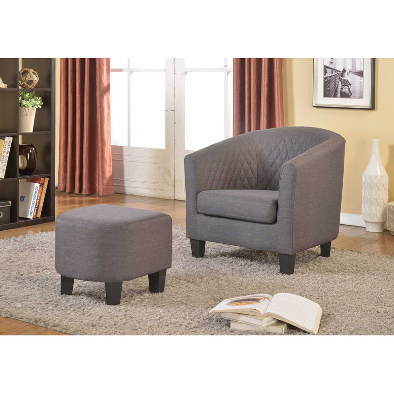 Salter Upholstered Barrel Chair with Ottoman, Gray Microfiber/Microsuede